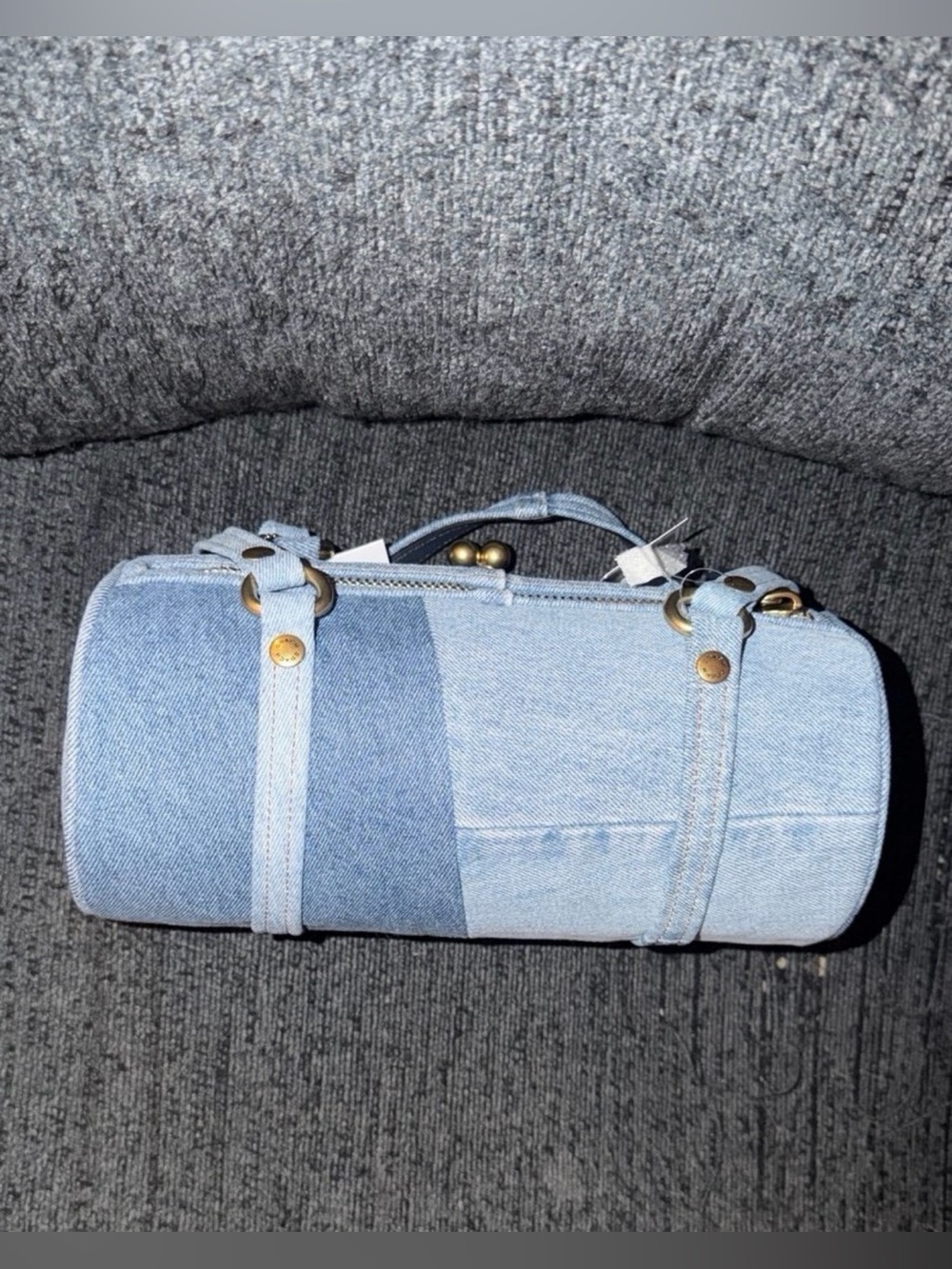 Coach Kisslock Barrel Bag 28 in Repurposed Denim & Soft Leather Brass/Indigo NWT - Picture 2 of 13